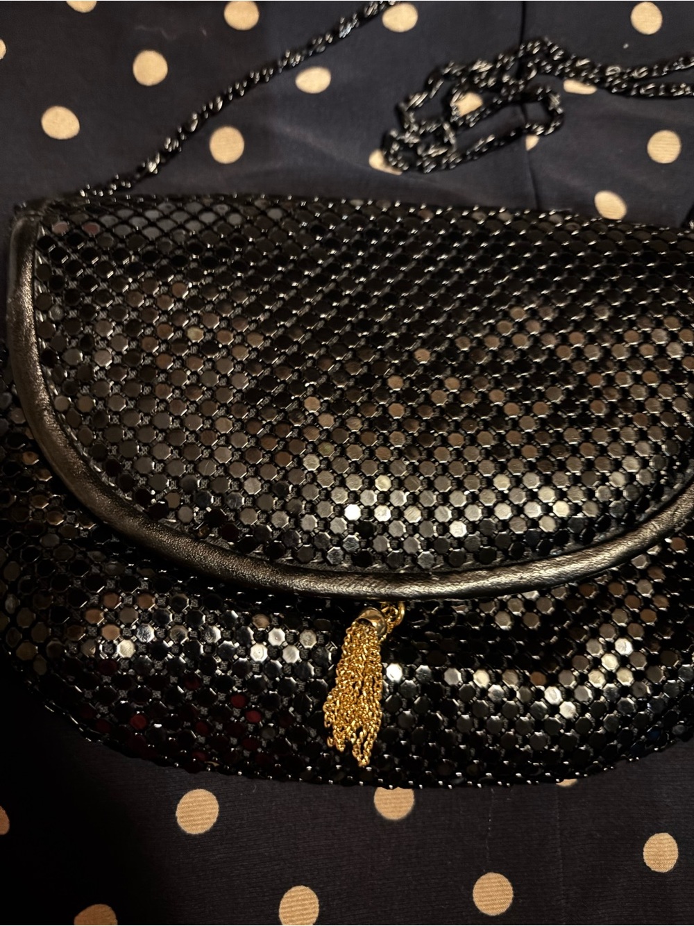 Black Sequin Crossbody Bag with Gold Tassel Accent